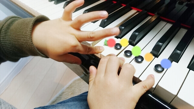 ピアノで遊ぶ幼児の手